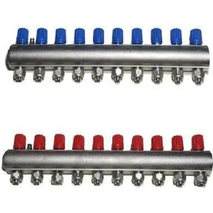 1" Kendinden Vanalı Kollektör 10 Ağızlı Set (Kırmızı - Mavi)