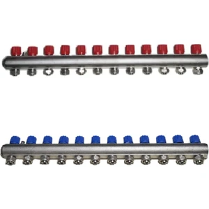 1" Kendinden Vanalı Kollektör 12 Ağızlı Set (Kırmızı - Mavi)