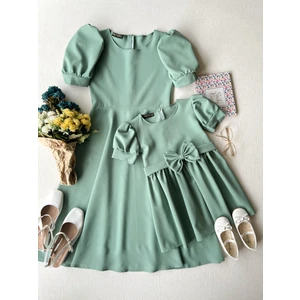 Küçüğüm Butik Karpuz Kollu  Krep Midi Boy Kloş Anne-Kız Çocuk Kombin