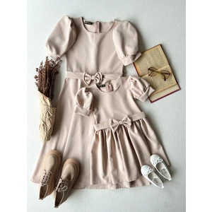 Küçüğüm Butik Karpuz Kollu  Krep Midi Boy Kloş Anne-Kız Çocuk Kombin