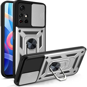 M.TK Moveteck Xiaomi Poco M4 4g Kılıf Kamera Korumalı Sürgülü Yüzüklü Standlı
