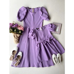 Küçüğüm Butik Karpuz Kollu  Krep Midi Boy Kloş Anne-Kız Çocuk Kombin