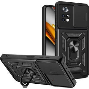 M.TK Moveteck Xiaomi Poco X4 Pro 5g Kılıf Kamera Korumalı Sürgülü Yüzüklü Standlı