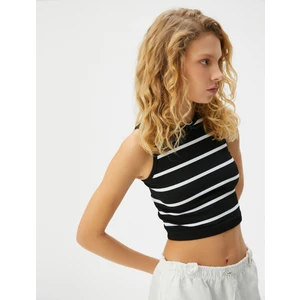 Crop Atlet Bisiklet Yaka Kolsuz Slim Fit Ribanalı