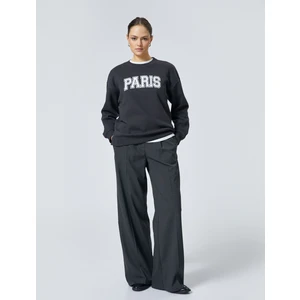 Oversize Sweatshirt Bisiklet Yaka Baskılı