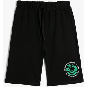 Pamuklu Şort Baskılı Cepli Beli Lastikli Bağlamalı