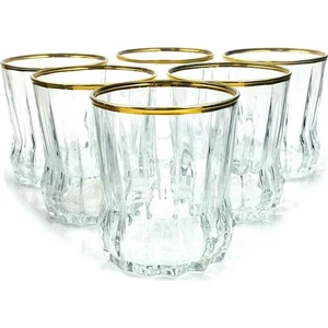 Tiesa Home 6lı Gaia 420164 Cam Altın Yaldızlı 270CC Viski Su Meşrubat Bardağı Takımı