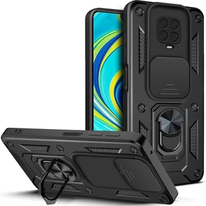 M.TK Moveteck Xiaomi Redmi Note 9s / Note 9 Pro Kılıf Kamera Korumalı Sürgülü Yüzüklü Standlı