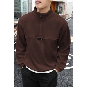Ghassy Co. Erkek Oversize Regular Dik Yaka Yarım Fermuarlı Polar Sweatshirt