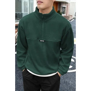Ghassy Co. Erkek Oversize Regular Dik Yaka Yarım Fermuarlı Polar Sweatshirt
