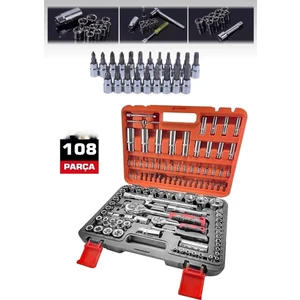 Profesyonel 108 Parça Çok Fonksiyonlu 1/2 ve 1/4 Cırcırlı Lokma Anahtar Takımı Bits Uç Krom Çelik