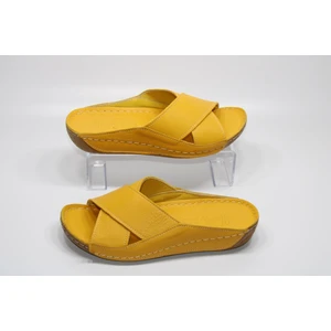 Deri Ortopedik Hafif Taban Çapraz Bant Kadın Günlük Ev Iş Sokak Terliği