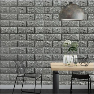 Renkli Duvarlar 50X54 cm 0,27 M²  Gri Silinebilir Kendinden Yapışkanlı Duvar Kağıdı Esnek Panel 3D Tuğla Desen