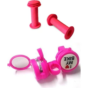 Bisiklet Aynalı Zil Pembe & Pembe Elcik  Set Halinde
