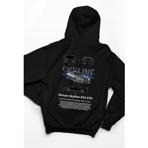 Unisex Oversize Nissan Skyline Ön Ve Sırt Baskılı Siyah Sweatshirt