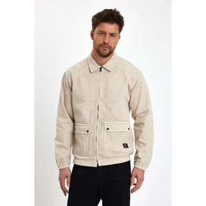 Unisex Streetwear Stil Jean Rahat ve Tarz Fermuarlı Kot Ceket Krem