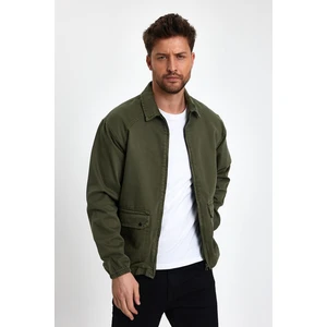 Unisex Streetwear Stil Jean Rahat ve Tarz Fermuarlı Kot Ceket Haki