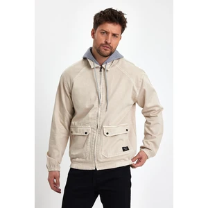 Unisex Trenddenim Jean Rahat Fermuarlı Kapşonlu Kot Ceket Krem