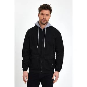 Unisex Trenddenim Jean Rahat Fermuarlı Kapşonlu Kot Ceket Siyah