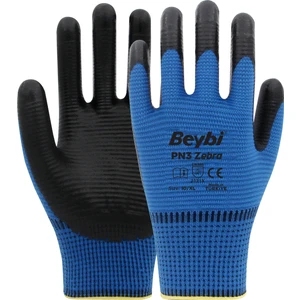 Pn3 Zebra Polyester Örme Nitril Eldiven 12 Çift