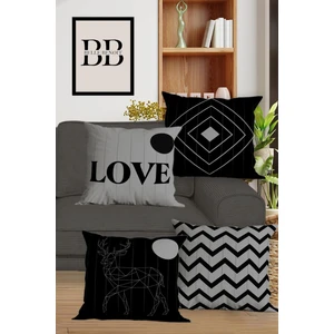 Belle Benoit Çift Tarafı Dijital Baskılı Hediyelik Dekoratif 4' Lü Koltuk Yastık Kılıfı Kırlent Kılıfı Seti