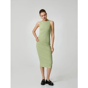 Kalem Elbise Midi Kolsuz Yuvarlak Yaka Pamuklu Slim Fit