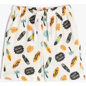 Sörf Baskılı Şort Beli Bağlamalı Pamuklu