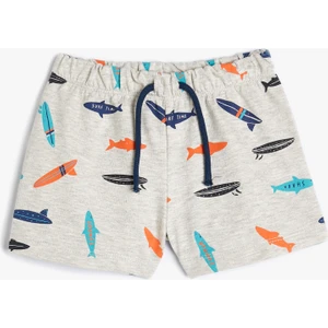 Şort Beli Bağlamalı Köpek Balığı Baskılı