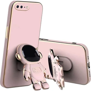 M.TK Moveteck Apple Iphone 7 Plus / 8 Plus Uyumlu Kılıf Astronot Standlı Ayıcık Parlak Altın Gold Kenarlı