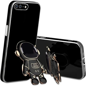 M.TK Moveteck Apple Iphone 7 - 8 - Se Kılıf Astronot Standlı Ayıcık Parlak Altın Gold Kenarlı
