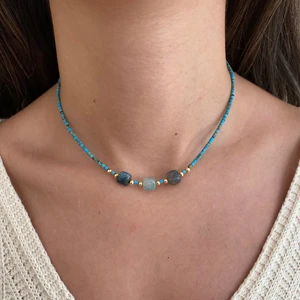 Suerte Accessories Küp Kesim Aventurin Ile Akik ve Afgan Doğal Taşlı El Yapımı Gold Doğal Taş Kolye