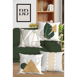 Belle Benoit Çift Tarafı Dijital Baskılı Hediyelik Dekoratif 4' Lü Koltuk Yastık Kılıfı Kırlent Kılıfı Seti