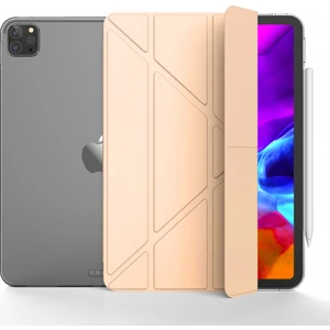 Apple iPad Pro 12.9 5.nesil 2021 M1 Çipli Kılıf Yatay ve Dikey Standlı Uyku Modlu Arka Sert Pc Trifold Tablet Kılıfı (Model A2378,A2461,A2379)