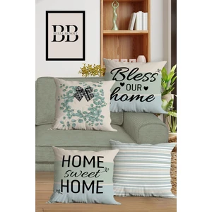 Belle Benoit Çift Tarafı Dijital Baskılı Hediyelik Dekoratif 4' Lü Koltuk Yastık Kılıfı Kırlent Kılıfı Seti