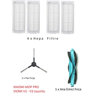 Srfn Ticaret Xıaomı Mop Pro - Viomi V2 V3 Uyumlu Hepa Filtre - Emici Ana Fırça - Yan Fırça