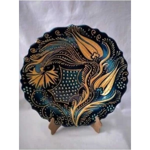 Sultan Çini -Çini El Emeği 30 cm Teşhip Sanatı Özel Tasarım Kabartma Desenli Tabak PRA-3160269-2523
