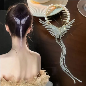 Kadın Topuz Saç Tokası Gold Metal Yeni Tarz Sallantılı Kristal Taşlı Toka TZ-2278