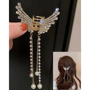 Kelebek Sallantılı Altın Metal Mandal Toka Kadın Aksesuarı Şık Tasarım