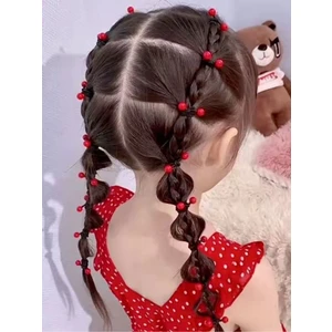 Kırmızı Boncuk Lastikli Çocuk Bağlama Tokası Okul Tokası 23 Nisan Tokaları