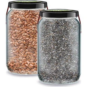 Zencefil Organik Bi Kavanoz Chia Tohumu + Bi Kavanoz Keten Tohumu 660 Cc'lik 2 Adet Cam Kavanoz Saf Katkısız Taze