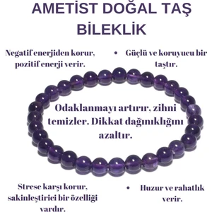 Doğal Taş Cenneti Sertifikalı Ametist Doğal Taş Bileklik 6mm