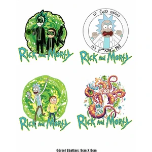 F17 Ajans Rick And Morty 4 Adet Ütü ile Yapışan Tekstil Dtf Baskı