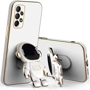 M.TK Moveteck Samsung Galaxy A13 Kılıf Astronot Standlı Ayıcık Parlak Altın Gold Kenarlı