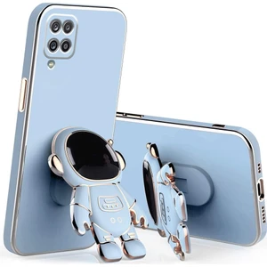 M.TK Moveteck Samsung Galaxy A12 / M12 Uyumlu Kılıf Astronot Standlı Ayıcık Parlak Altın Gold Kenarlı