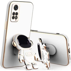 M.TK Moveteck Xiaomi Redmi Note 11 - Note 11S Uyumlu Kılıf Astronot Standlı Ayıcık Parlak Altın Gold Kenarlı
