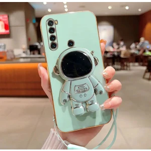 M.tk moveteck Xiaomi Redmi Note 8 Kılıf Astronot Standlı Ayıcık Parlak Altın Gold Kenarlı Note 8t