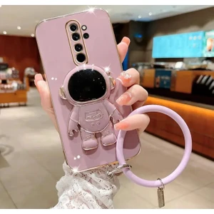 M.tk moveteck Xiaomi Redmi Note 8 Pro Kılıf Astronot Standlı Ayıcık Parlak Altın Gold Kenarlı ( Ip Askısı Dagil Degil )