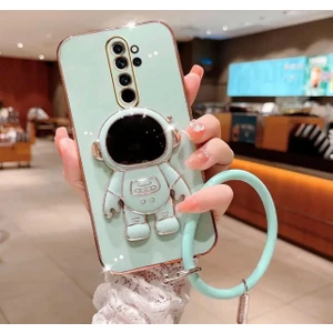 M.tk moveteck Xiaomi Redmi Note 8 Pro Kılıf Astronot Standlı Ayıcık Parlak Altın Gold Kenarlı ( Ip Askısı Dagil Degil )