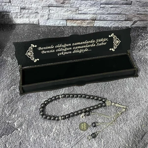 Sanat Hediyelik Kişiye Özel Ahşap Kutulu Isimli  Hematit Taşı Tesbih / Doğal Taş / Babalar Günü / Öğretmen / Sevgili
