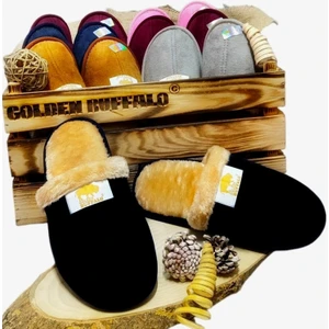 Golden Buffalo 3 Çift Kaliteli Kışlık Siyah Ev Terliği Yünlü Misafir Çeyiz Bohça Gelin Terliği (Içi Peluş )